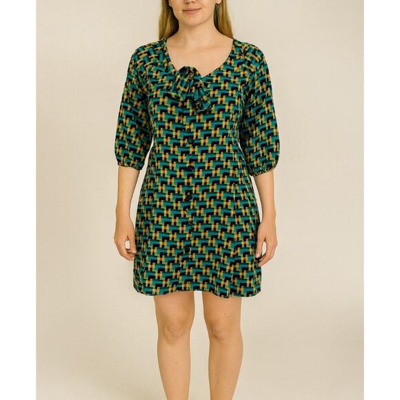 Boutique dress Women Green Casual A line dress with a houndstooth pattern SZ SP - Picture 1 of 10